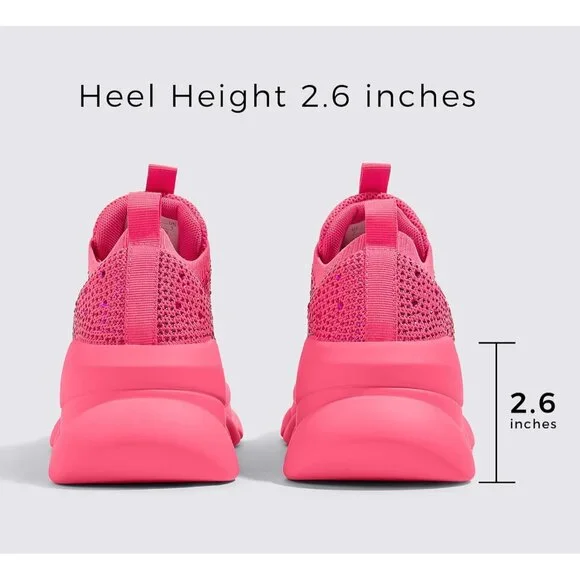Lucky Step Women's Pink Rhinestone Sneaker Chunky Sparkly Bling Mesh Slip on - Picture 5 of 9